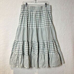 LC Lauren Conrad Women's Maxi Skirt Gingham Tiered Pale Sage Green XL Romantic